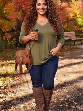 Tahari Olive V-Neck Long Sleeve Tunic Size 2xl